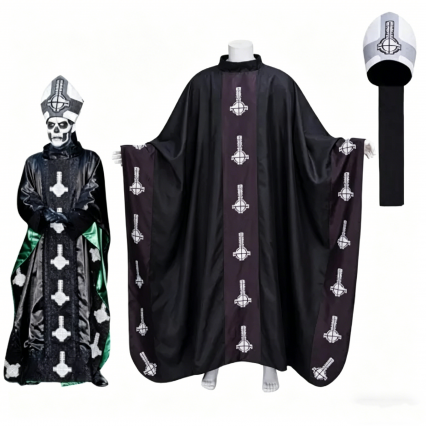 Papa Emeritus Cosplay Costume | Black Robe with Hat Set Papa Emeritus Cosplay Costume | Black Robe with Hat Set