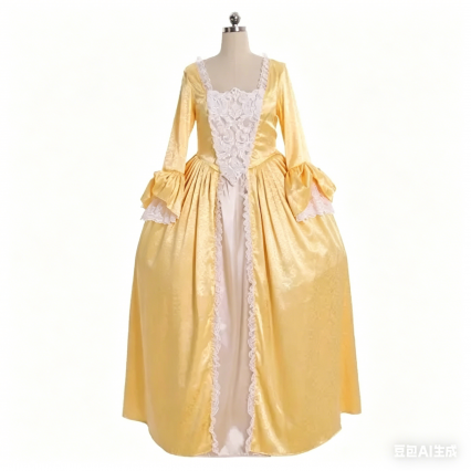 18th Century Marie Antoinette Rococo Ball Gown, Yellow England Court Dress 18th Century Marie Antoinette Rococo Ball Gown, Yellow England Court Dress