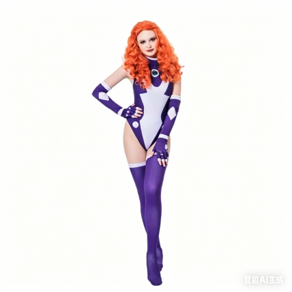Starfire Cosplay Costume for Women, Sexy Starfire Bodysuit Jumpsuit