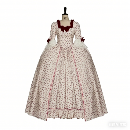 Marie Antoinette Deluxe Versailles Renaissance Red Floral Dress, Victorian Ball Gown Costume Marie Antoinette Deluxe Versailles Renaissance Red Floral Dress, Victorian Ball Gown Costume