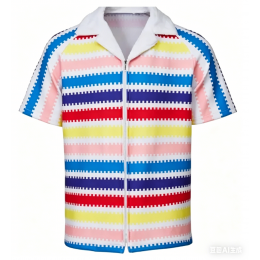 ILLUSIONCOS Movie Ken Cosplay Costume 2023 | Ken Rainbow Shirt Wocloey Allan Striped Fleece Collar 80s Button Down Beach Shirts