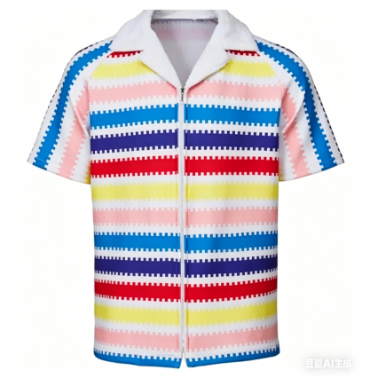 ILLUSIONCOS Movie Ken Cosplay Costume 2023 | Ken Rainbow Shirt Wocloey Allan Striped Fleece Collar 80s Button Down Beach Shirts ILLUSIONCOS Movie Ken Cosplay Costume 2023 | Ken Rainbow Shirt Wocloey Allan Striped Fleece Collar 80s Button Down Beach Shirts