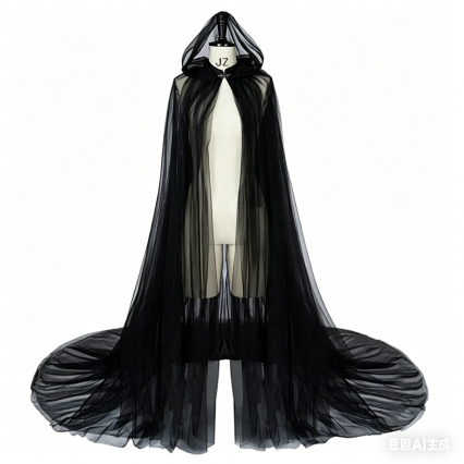 Black Mesh Hood Tulle Cape for Women Wedding Bridal Soft Floor Length Cloak Halloween Carnival Party Cosplay Costume Black Mesh Hood Tulle Cape for Women Wedding Bridal Soft Floor Length Cloak Halloween Carnival Party Cosplay Costume