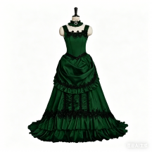 Movie Interview with the Vampire Cosplay Costume Gothic Victorian Green Satin Ball Gown Medieval Evening Dress