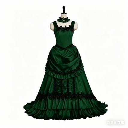 Movie Interview with the Vampire Cosplay Costume Gothic Victorian Green Satin Ball Gown Medieval Evening Dress