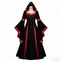 Victorian Medieval Long Dress Vintage Gothic Renaissance Cosplay Costume Halloween Party Witch Role Play