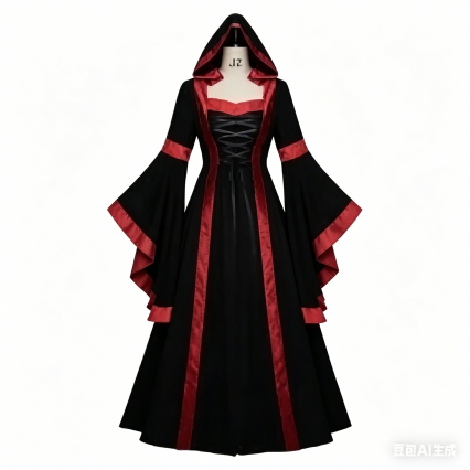 Victorian Medieval Long Dress Vintage Gothic Renaissance Cosplay Costume Halloween Party Witch Role Play