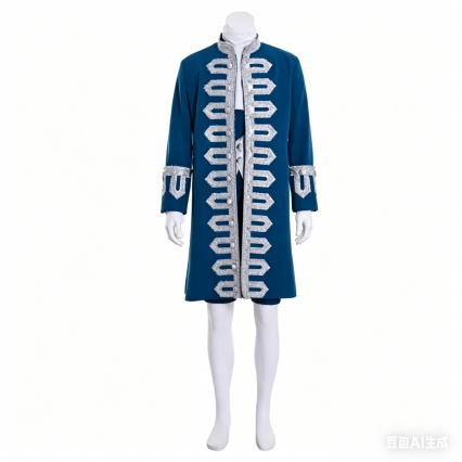 18th Century Mens Rococo Outfit Cosplay Costume, Blue Renaissance Suit Custom Made
