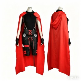 RWBY 3 Ruby Rose Cosplay Costume, Unisex Battle Uniform with Red Cloak Cape Halloween Party Outfit