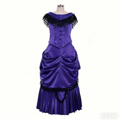 Victorian Purple Bustle Dress Ball Gown, Custom Made Reenactment Theatre Costume