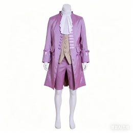 18th Century British Purple Mens Rococo Suit, French Military Prince Cosplay Outfit