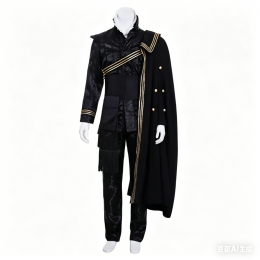Tudor Elizabethan Men Black Outfit, Medieval Renaissance Gown with Cape