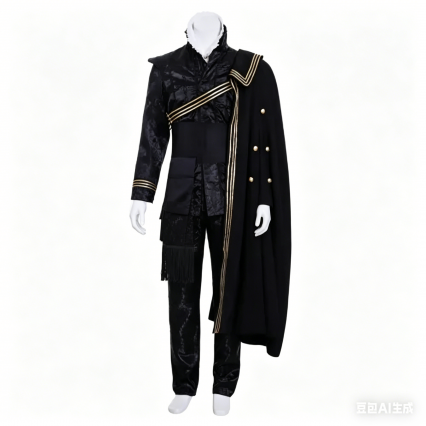 Tudor Elizabethan Men Black Outfit, Medieval Renaissance Gown with Cape Tudor Elizabethan Men Black Outfit, Medieval Renaissance Gown with Cape