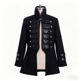 Vintage Steampunk Plague Doctor Jacket, Flocked Medieval Cosplay Coat