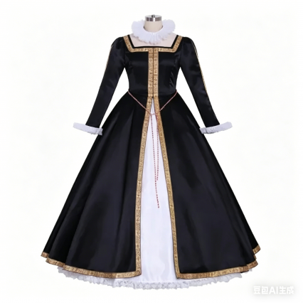 Black Tudor Dress, Victorian Queen Elizabeth Renaissance Medieval Gown Cosplay Costume Black Tudor Dress, Victorian Queen Elizabeth Renaissance Medieval Gown Cosplay Costume